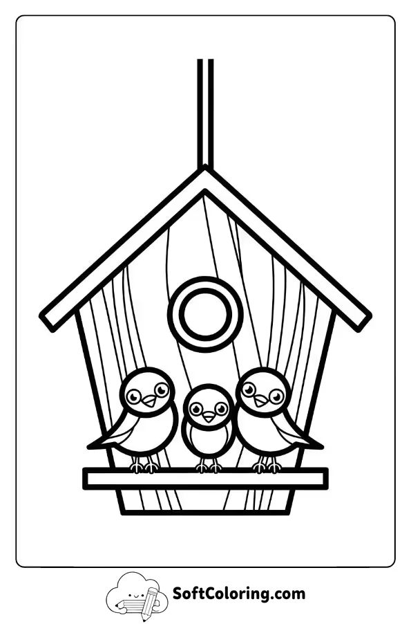 Bird House with a Family of Birds Inside