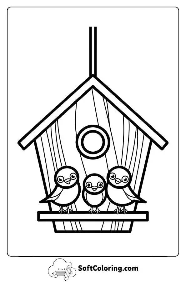 Bird House With A Family Of Birds Inside