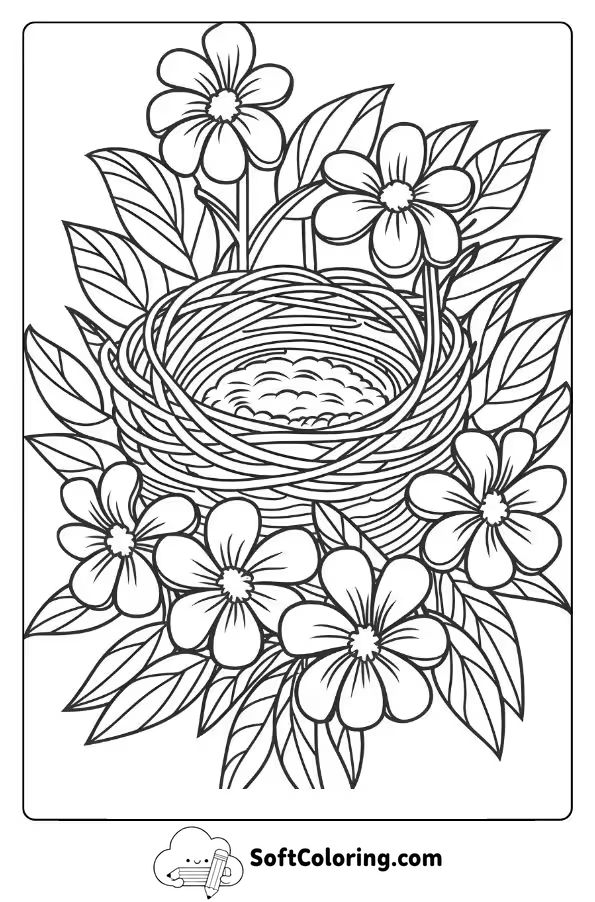 Bird Nest Hidden Among Flowers