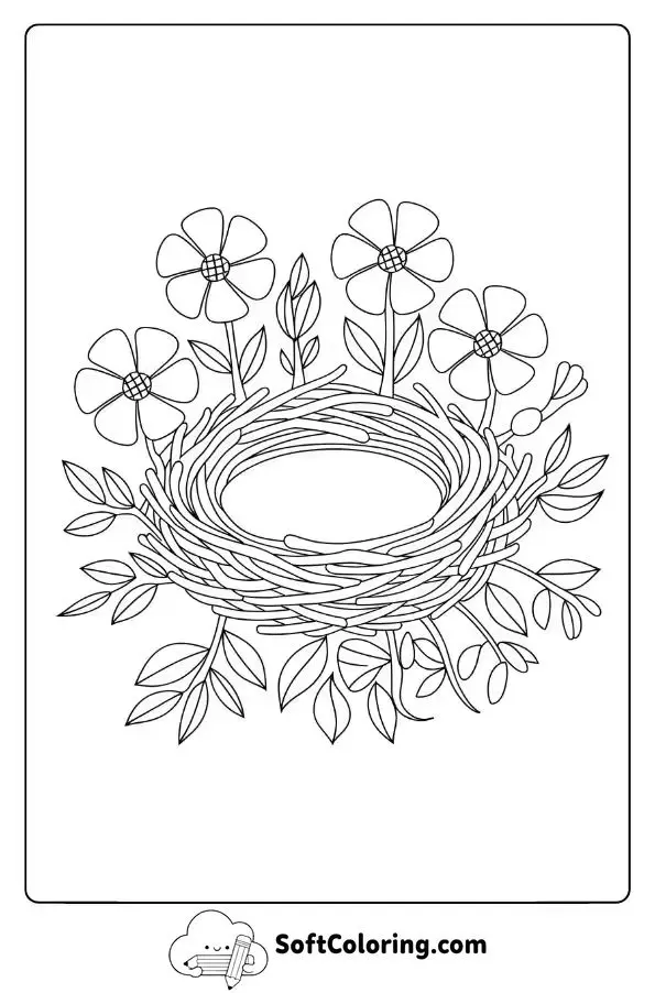 Bird Nest With Colorful Flowers