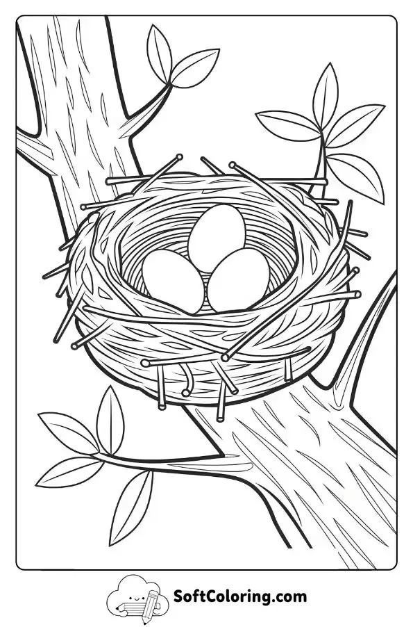 Bird Nest With Eggs In A Tree