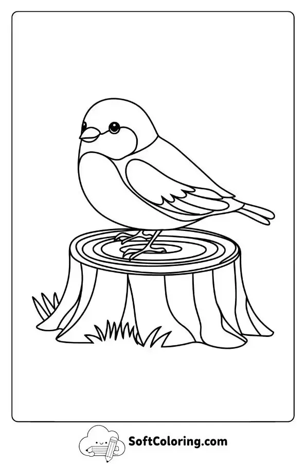 Bird Resting On A Tree Stump