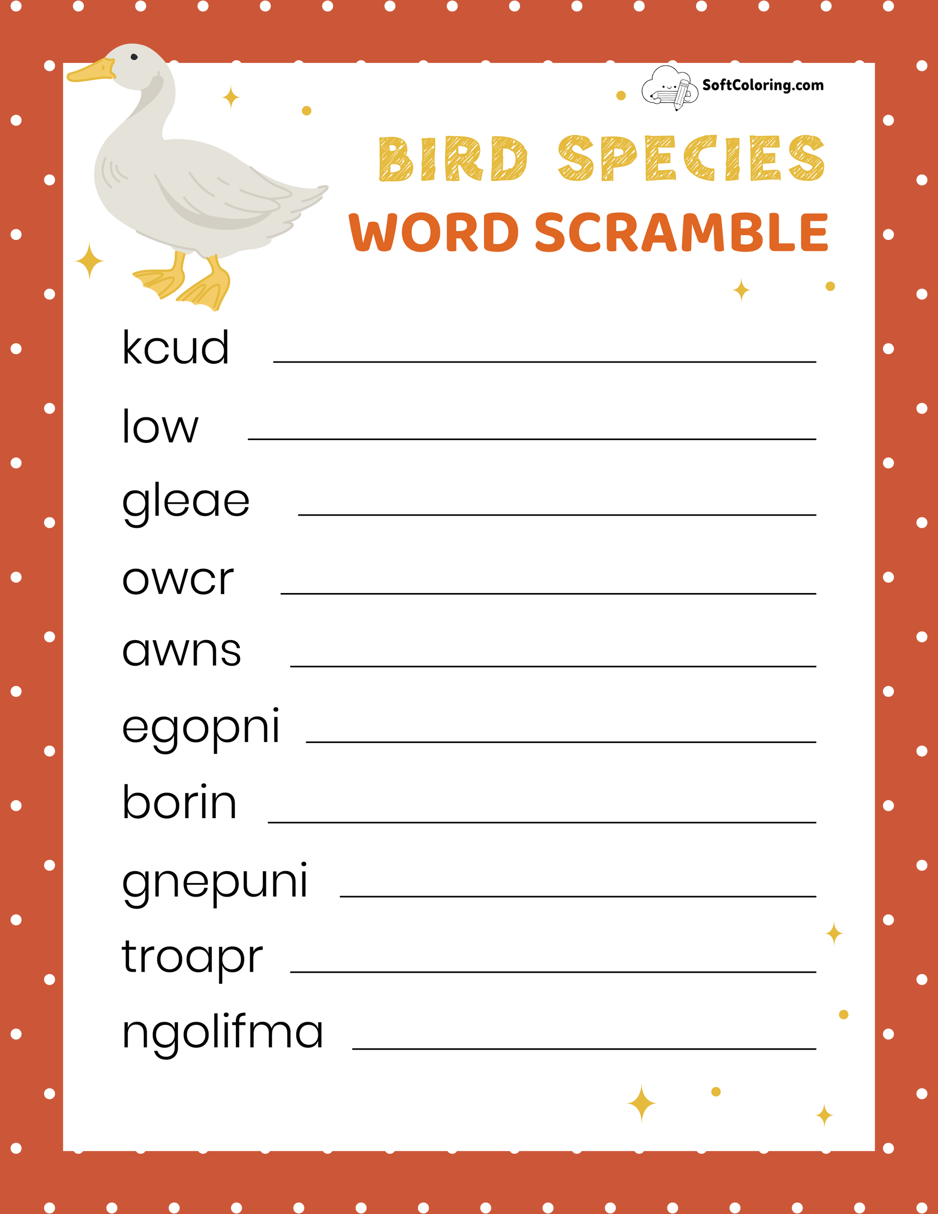 Bird Species Word Scramble