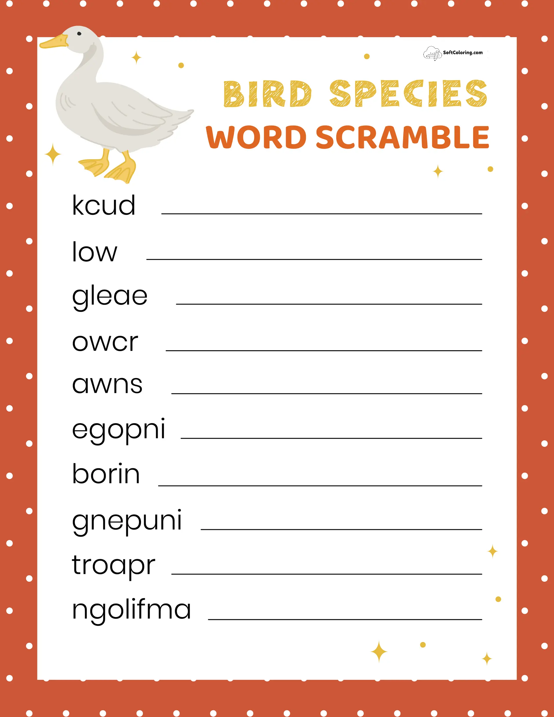 Bird Species Word Scramble