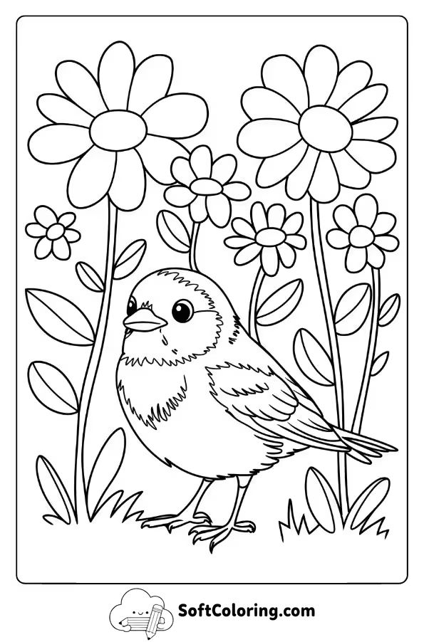 Bird in a Field of Wildflowers