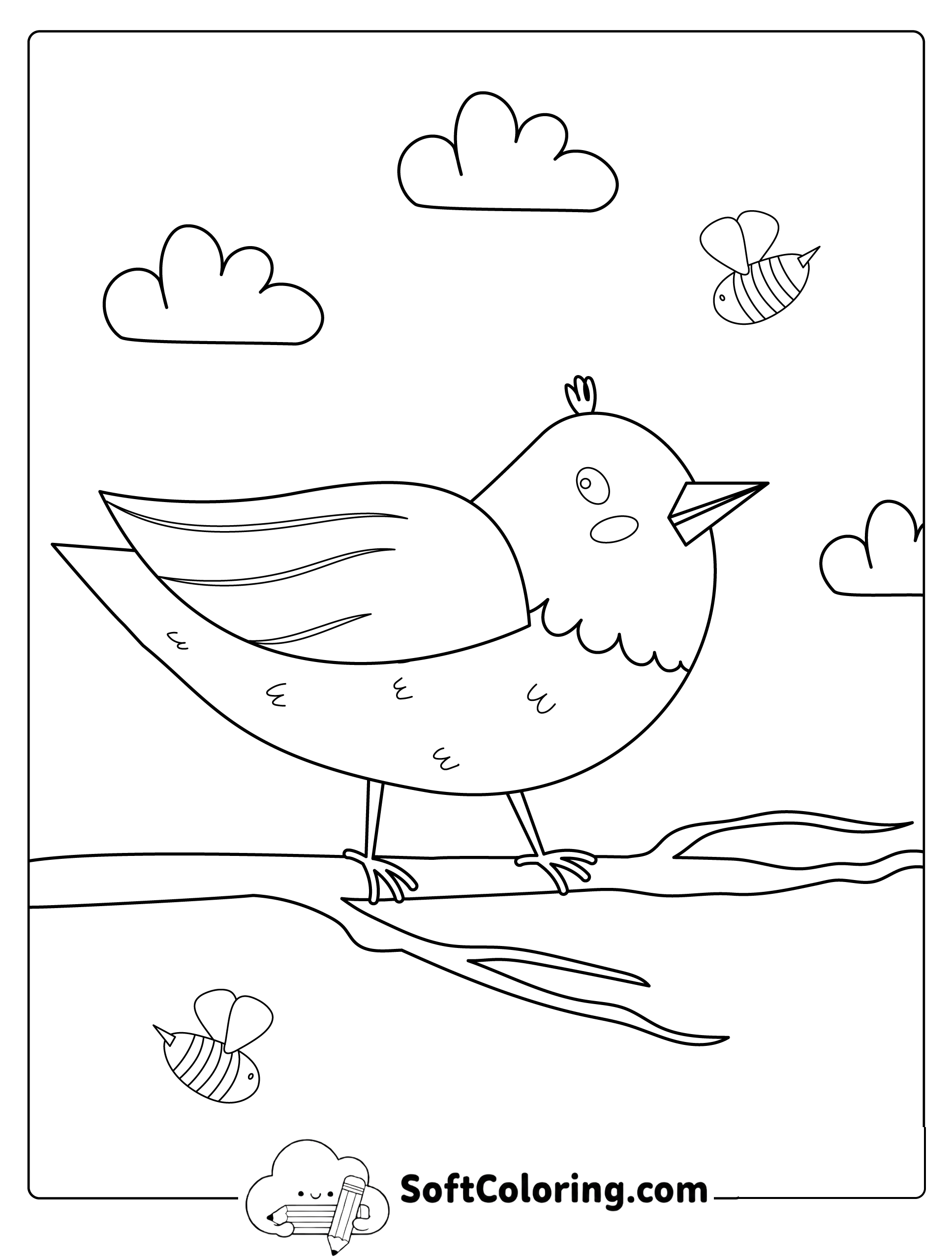 Bird on a Branch Coloring Page