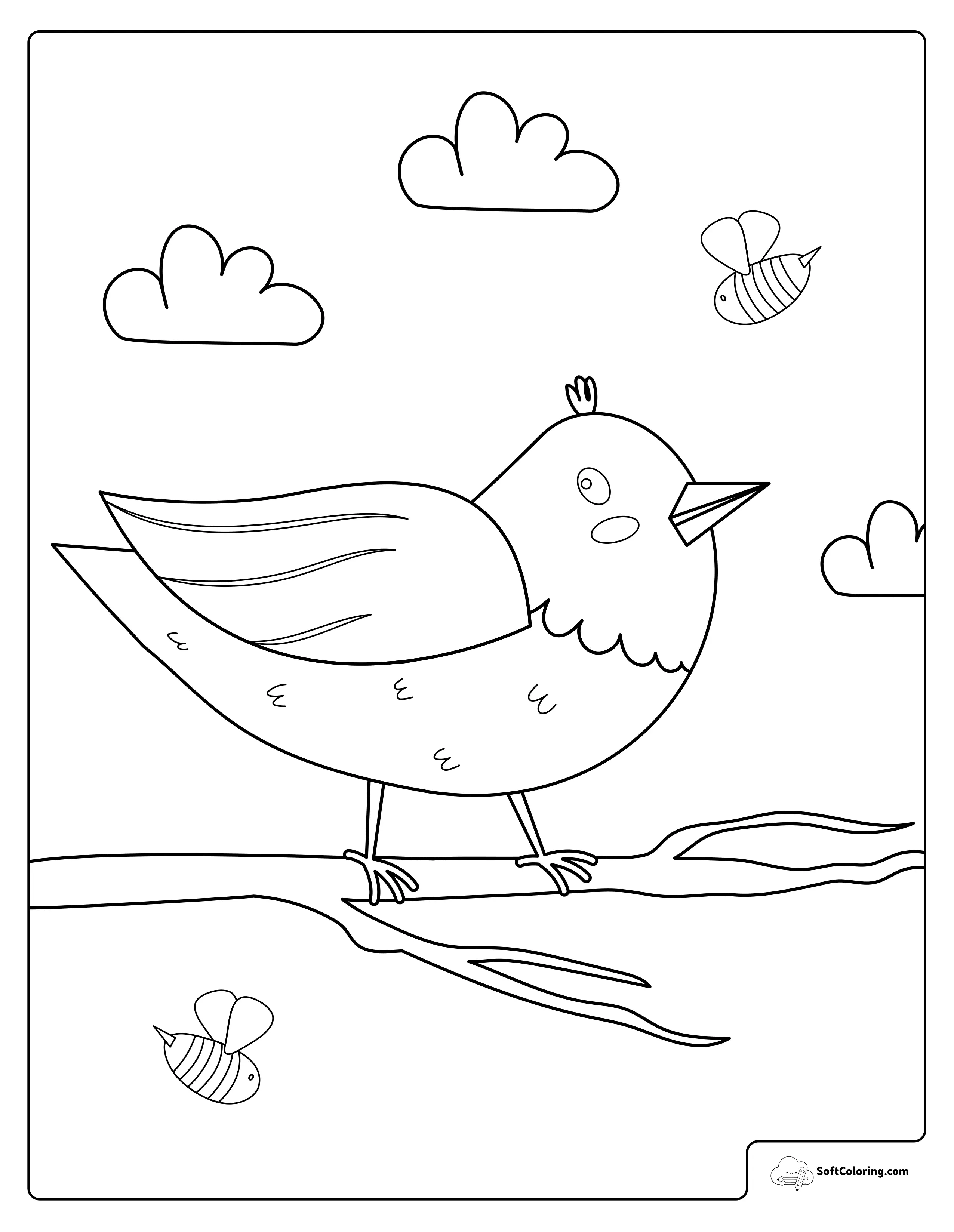 Bird On A Branch Coloring Page