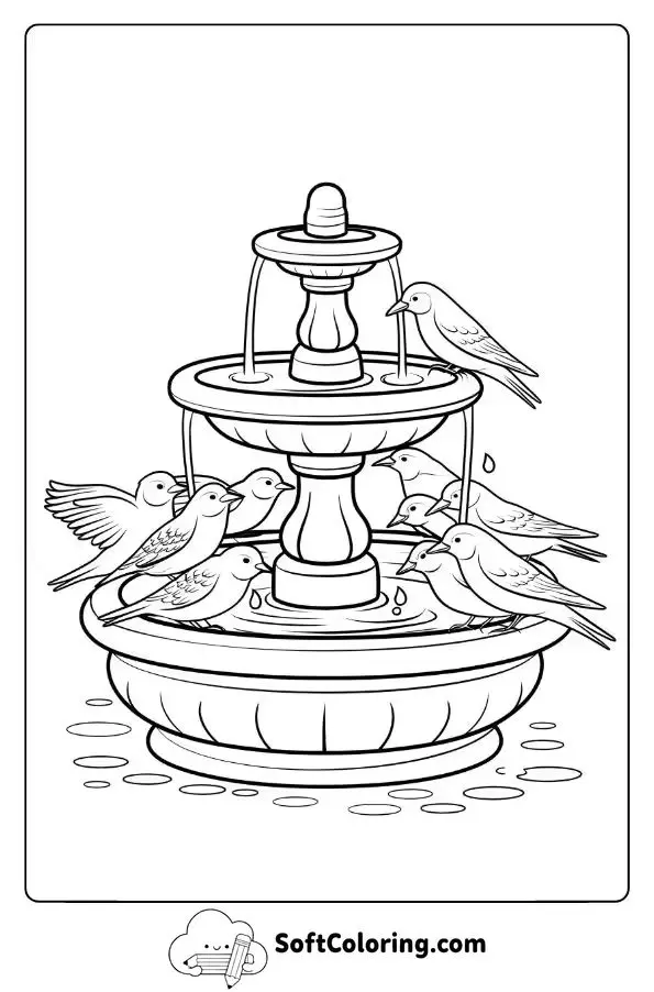 Birds Gathering Around A Fountain