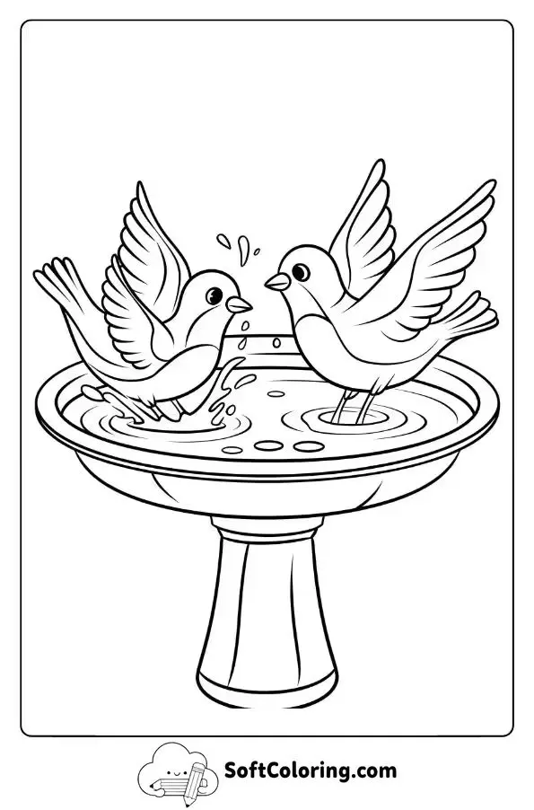Birds Playing In A Bird Bath