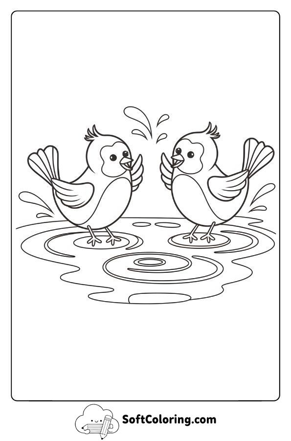 Birds Playing in a Puddle