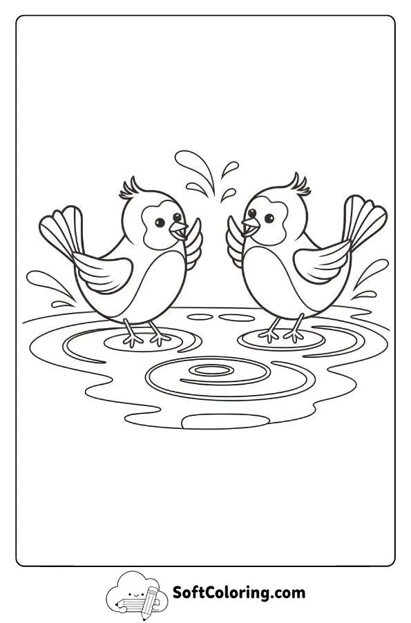 Birds Playing In A Puddle