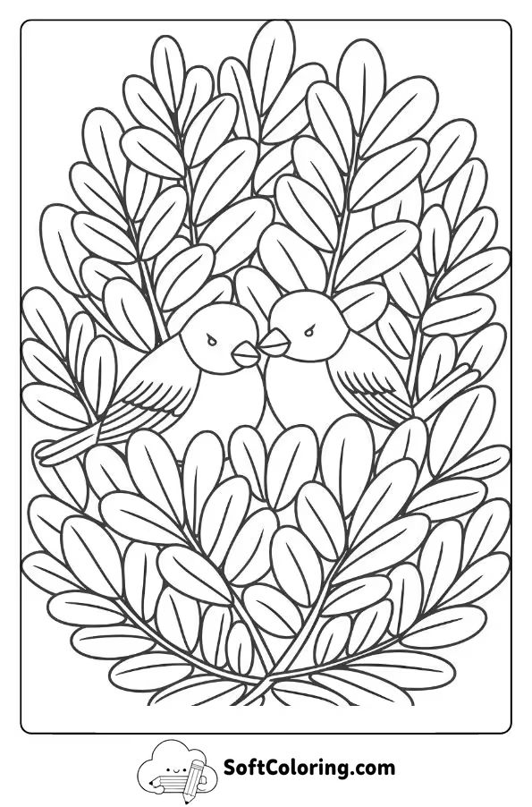 Birds Resting in a Cozy Bush