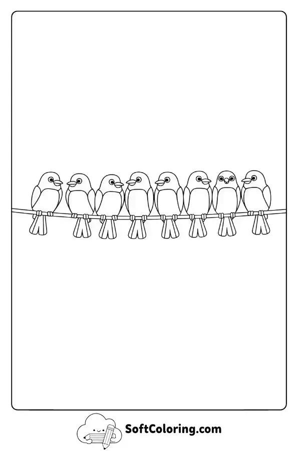 Birds Sitting Together On A Telephone Wire