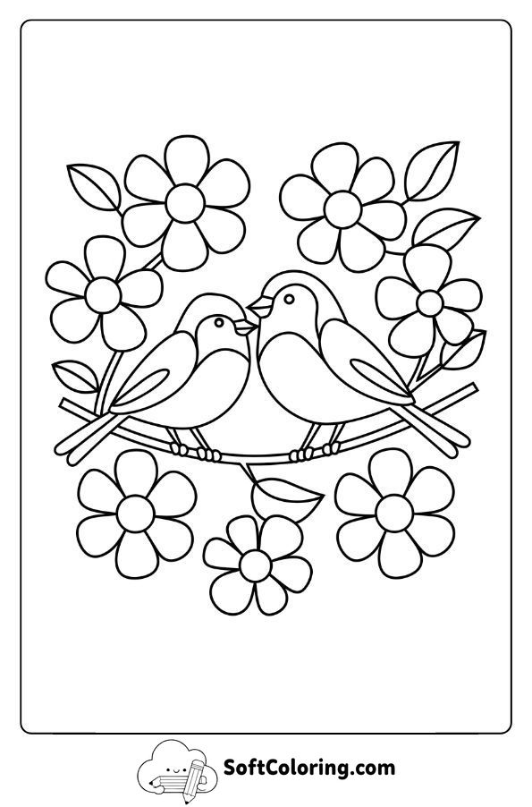 Birds Surrounded by Spring Flowers