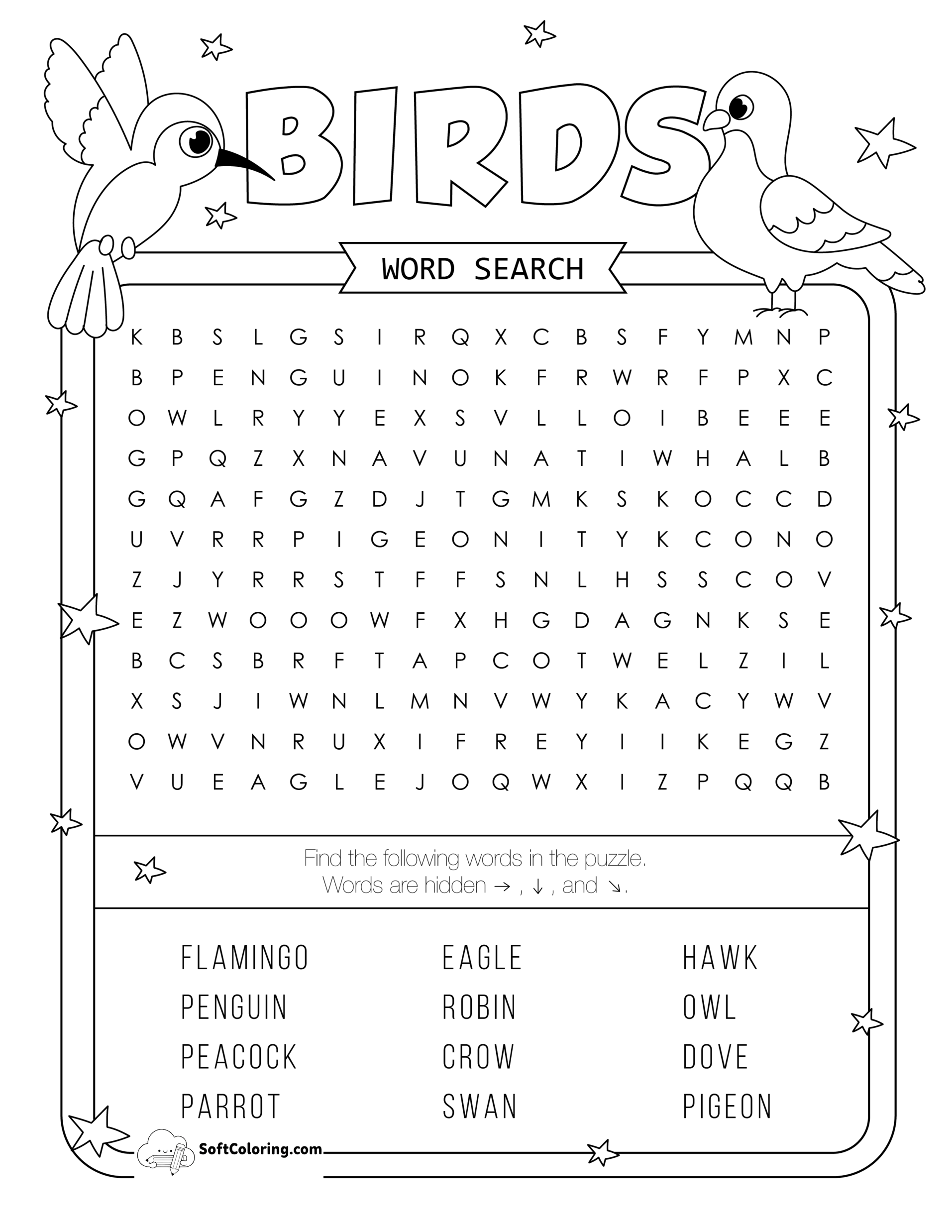 Birds Word Search Puzzle