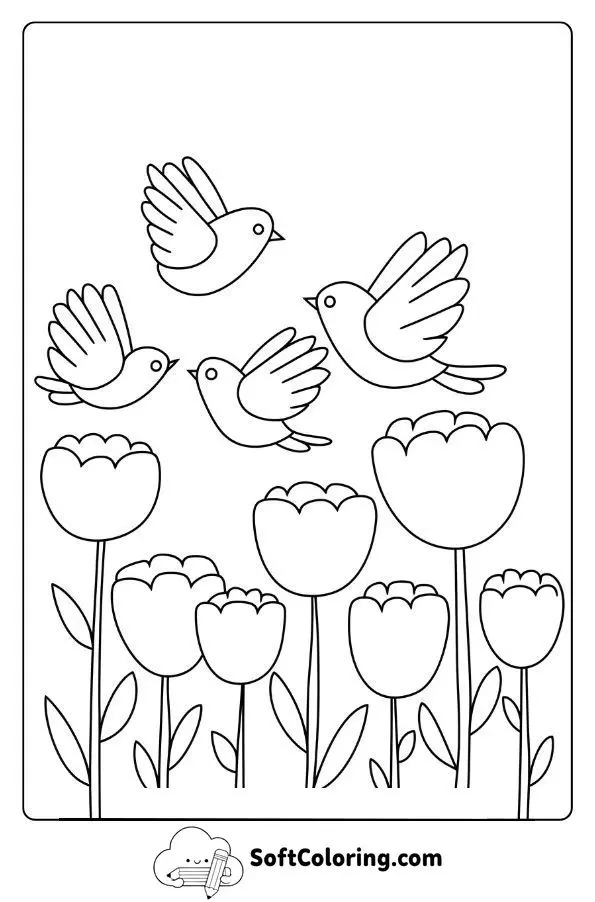 Birds And Blossoms In A Garden