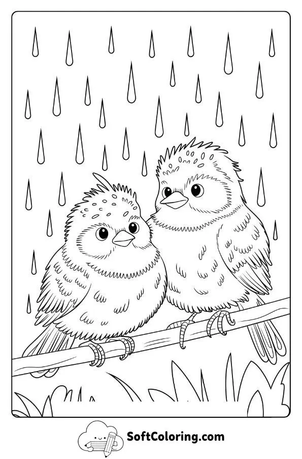 Birds With Feathers Fluffed In The Rain