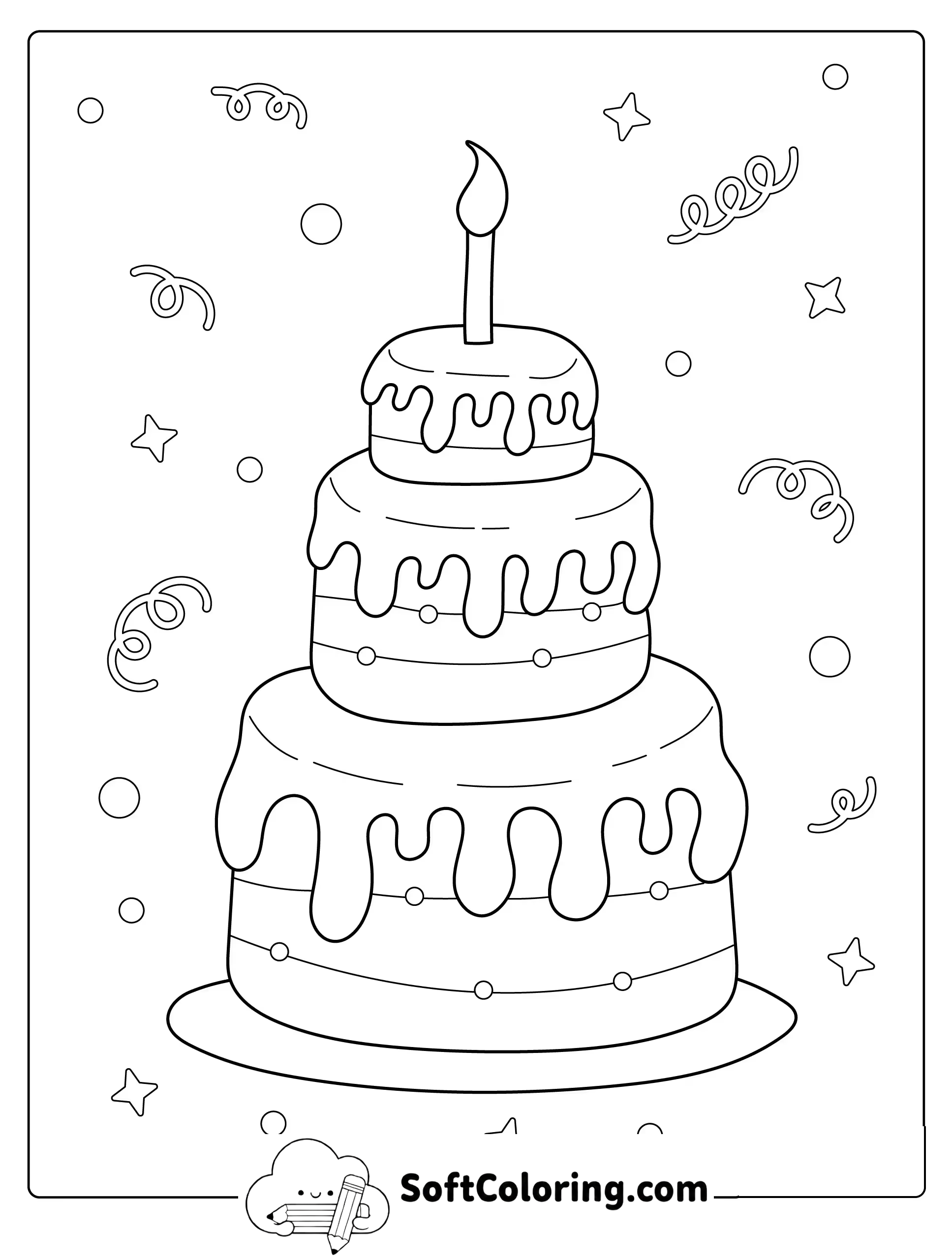 Birthday Candle Cake Coloring Page