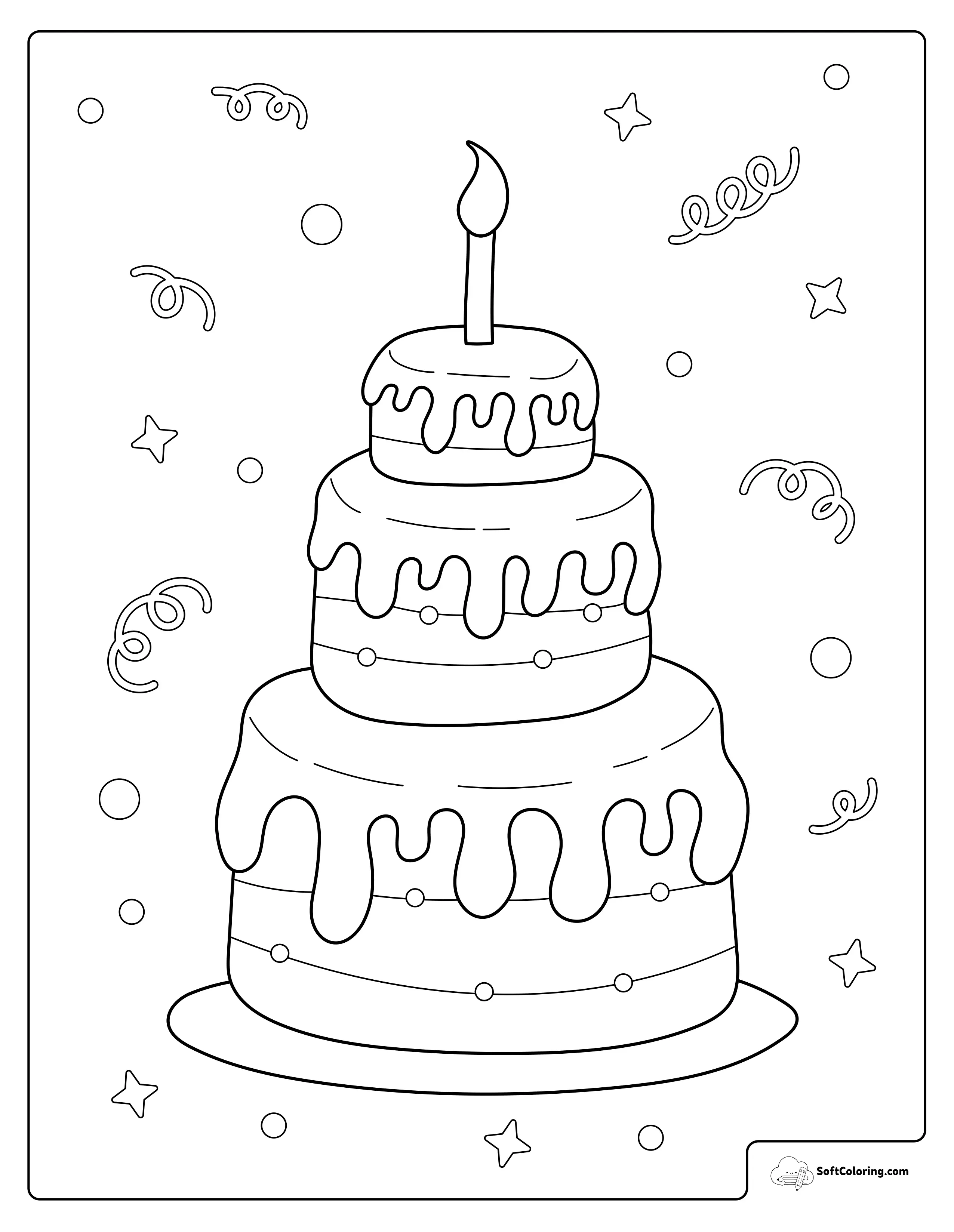 Birthday Candle Cake Coloring Page