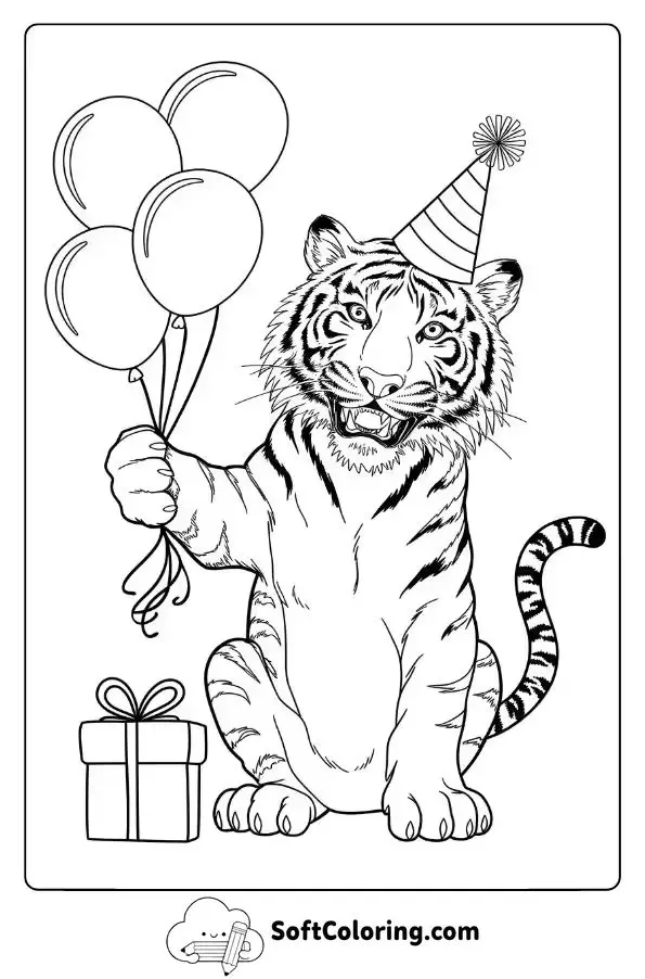 Birthday Party Tiger With Balloons