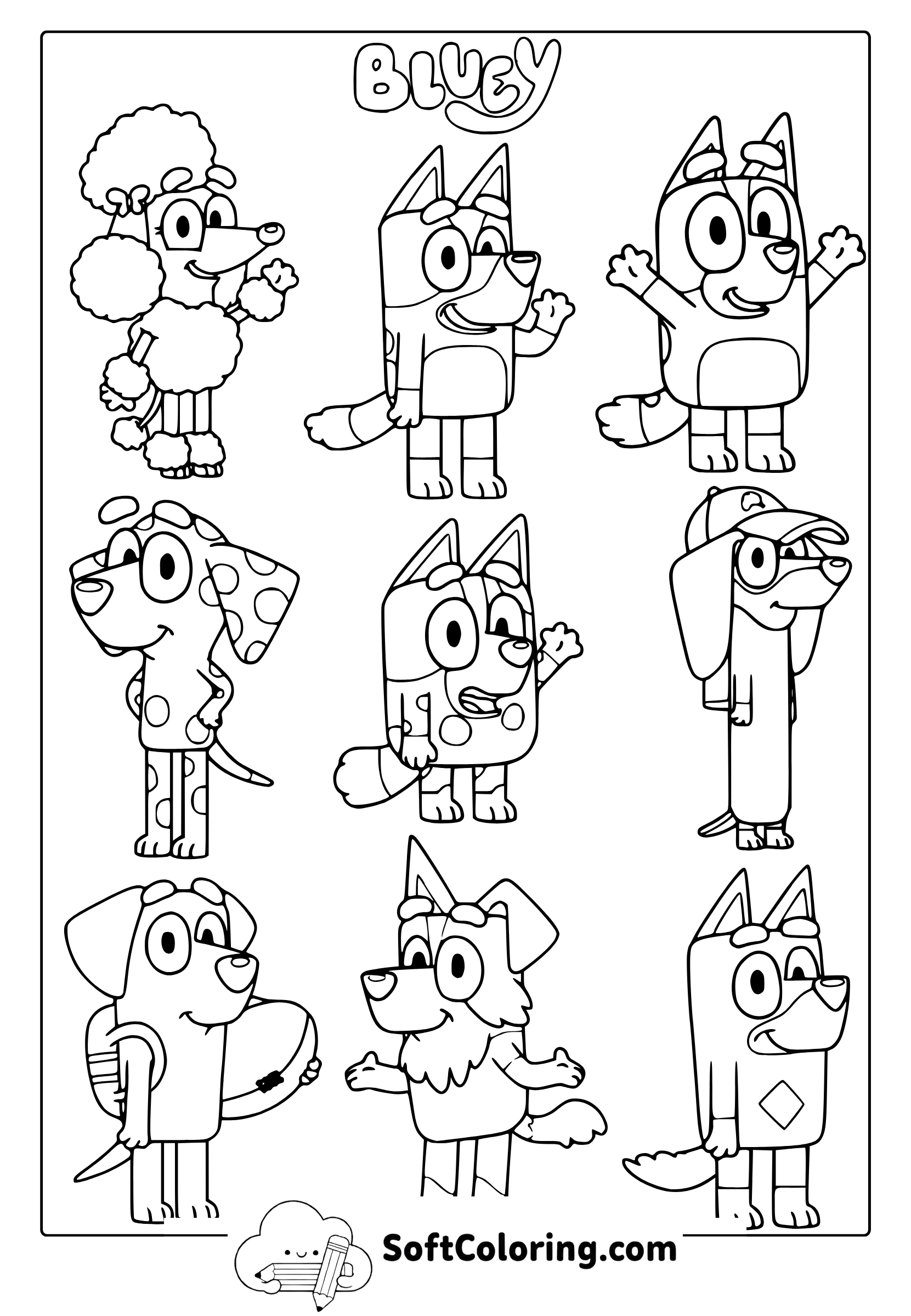 Bluey Characters Coloring Page
