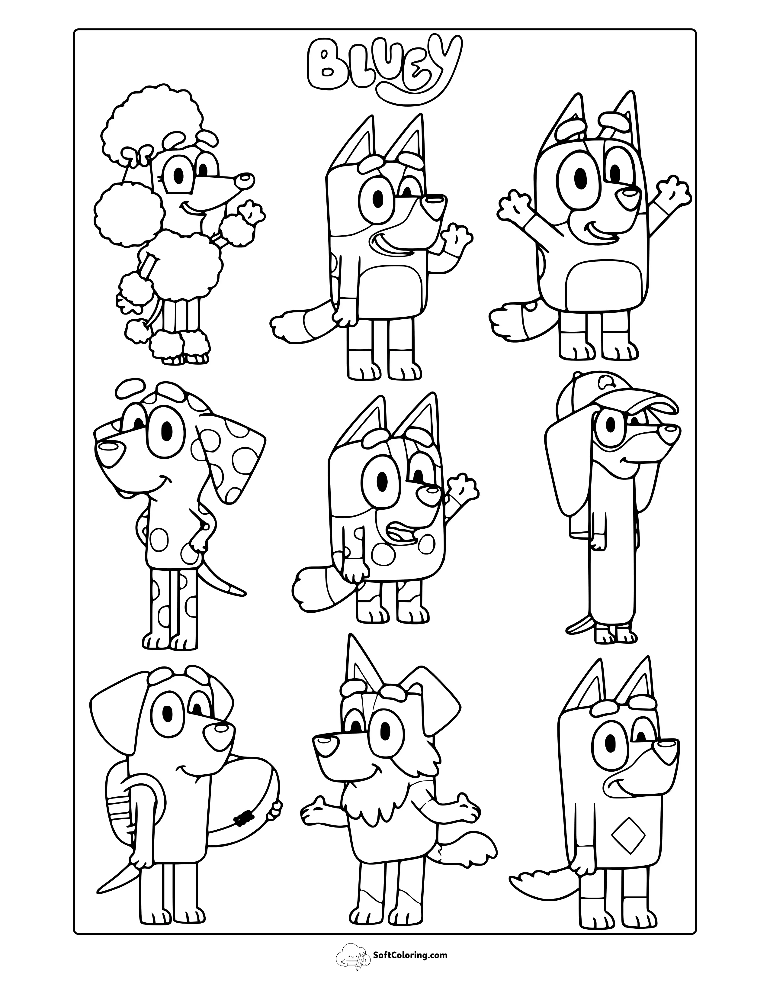 Bluey Characters Coloring Page