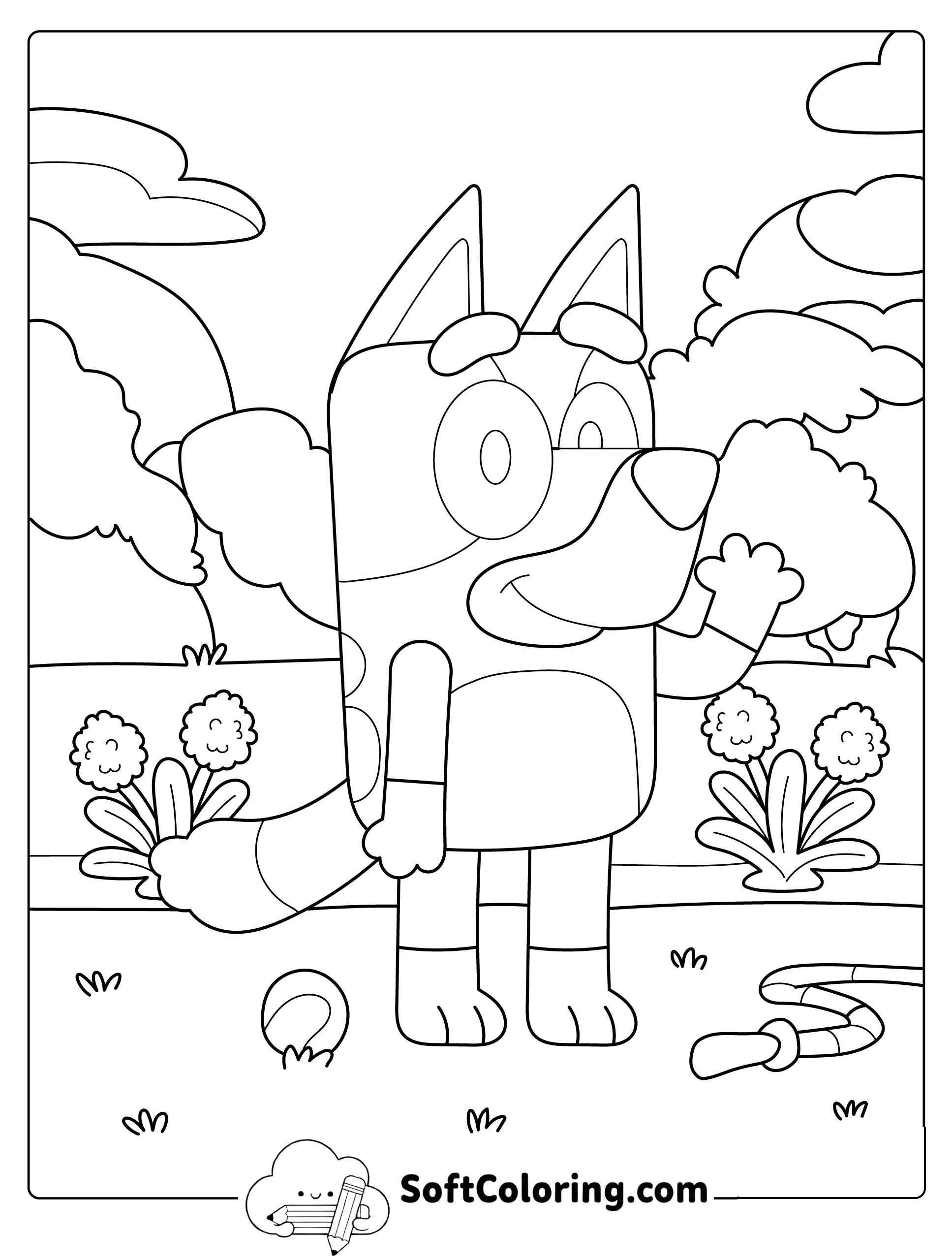 Bluey Waving in the Park Coloring Page