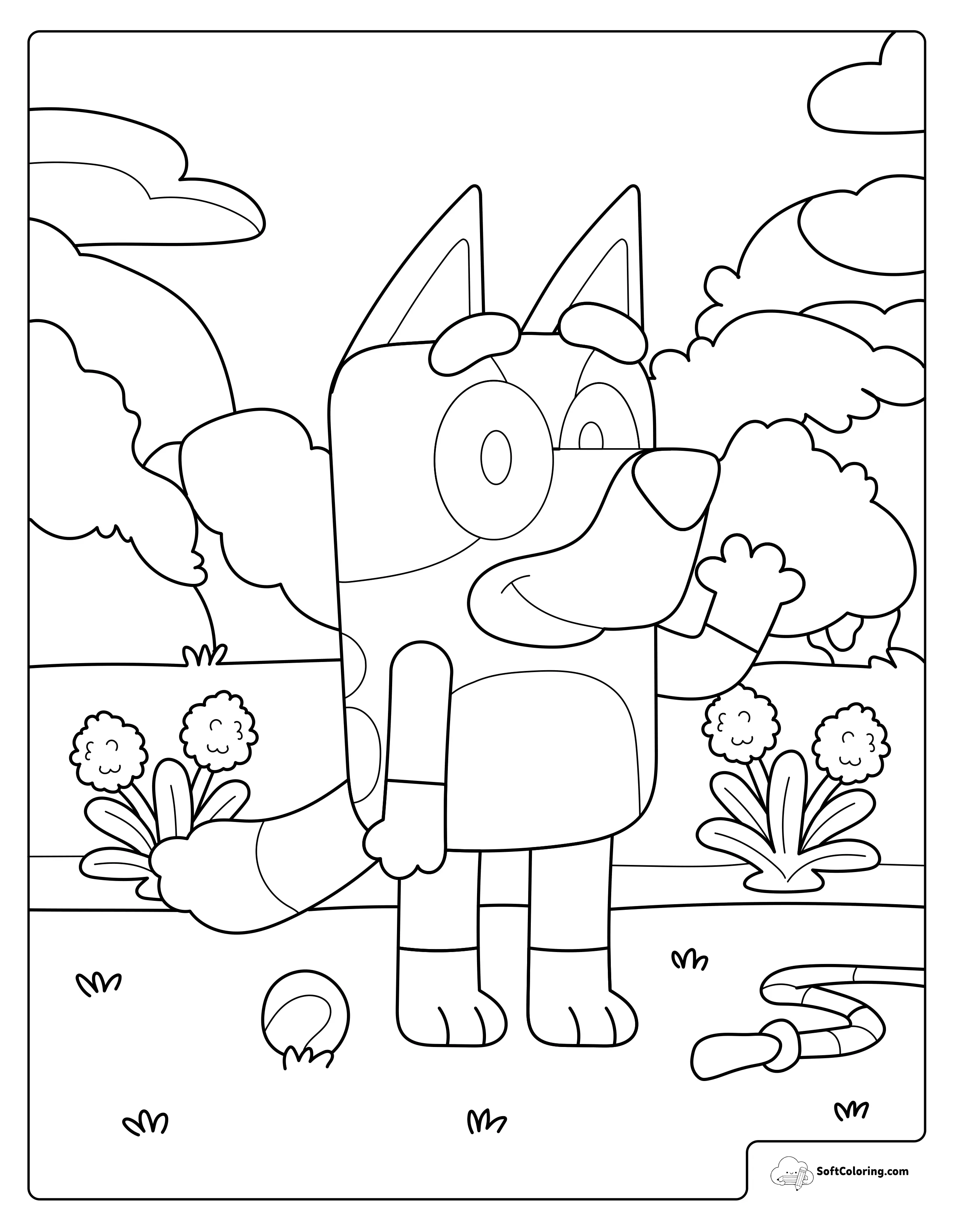 Bluey Waving In The Park Coloring Page
