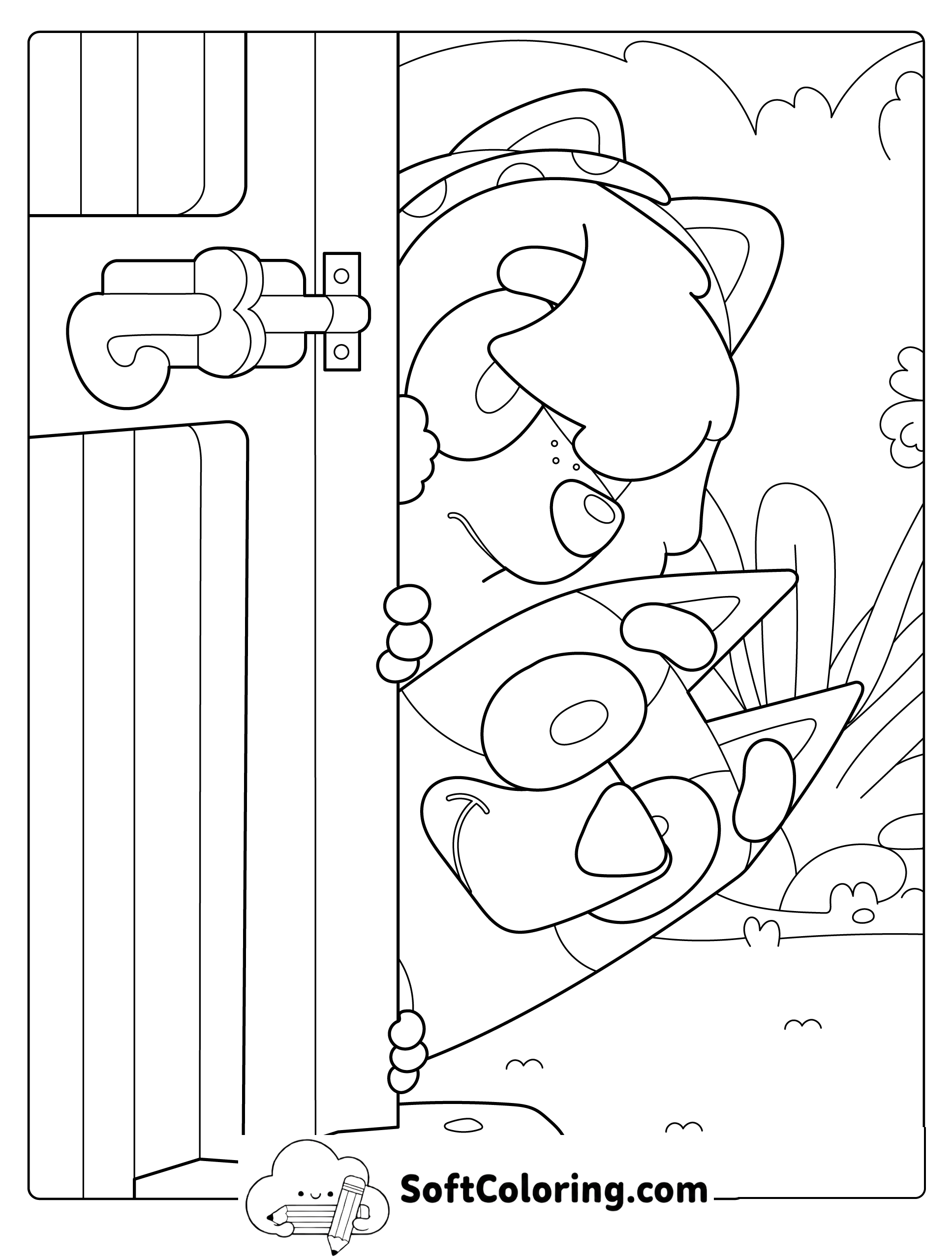 Bluey and Judo Peeking Around the Door