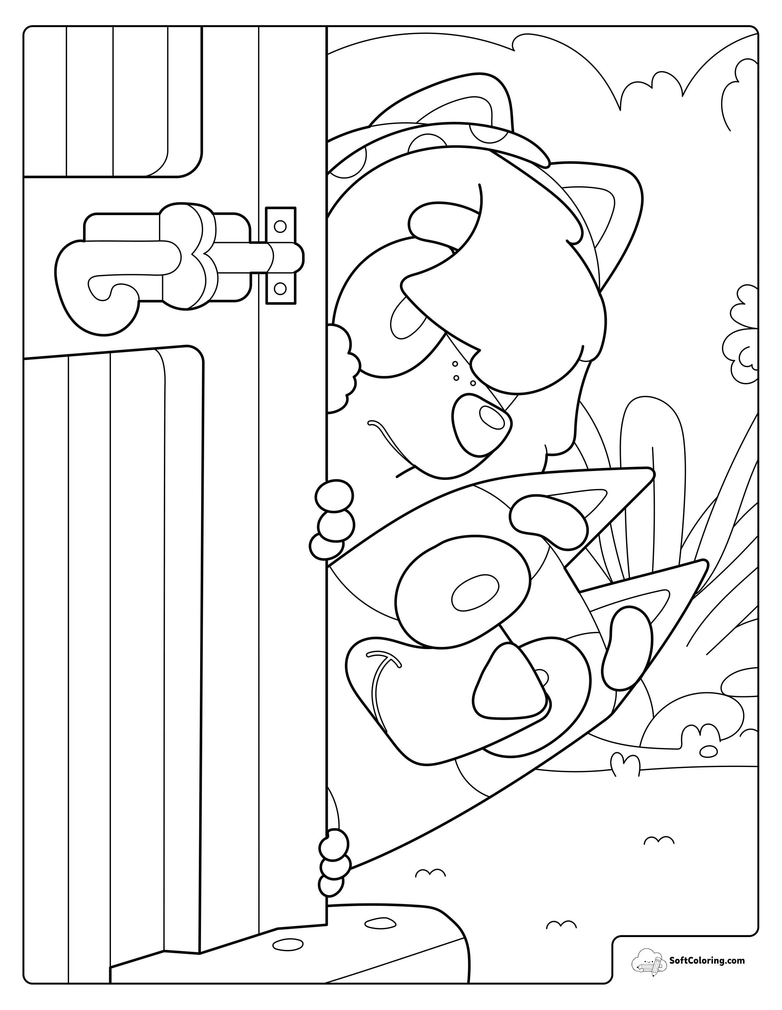 Bluey And Judo Peeking Around The Door