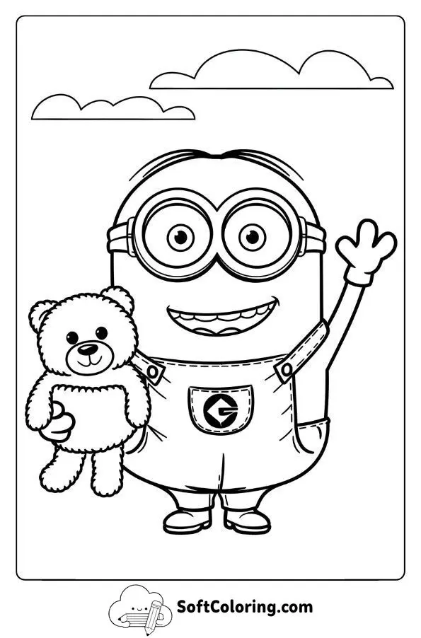 Cute Minion With Tedy Coloring Page