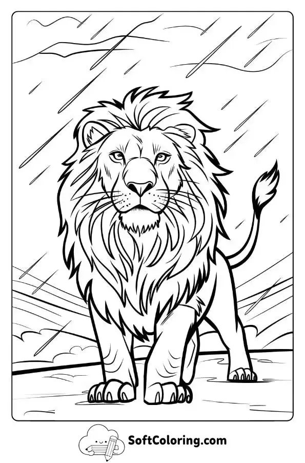 Brave Lion Facing A Storm
