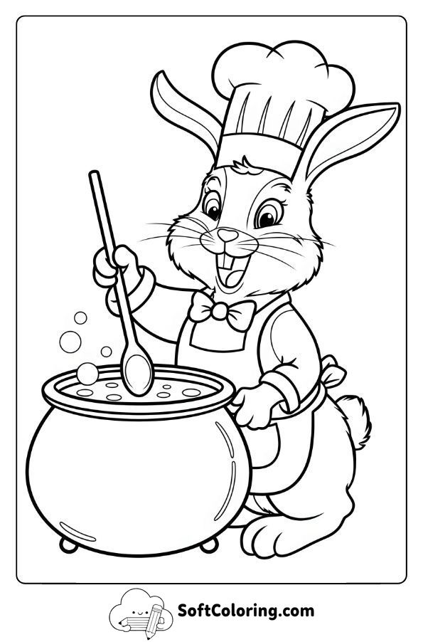 Bunny Chef Stirring a Magical Cauldron