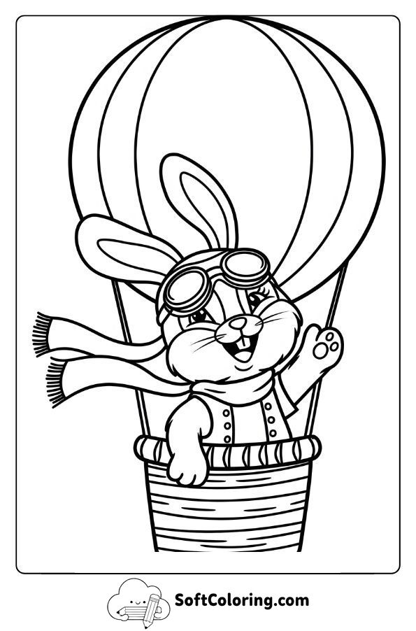 Bunny Pilot Guiding a Hot Air Balloon