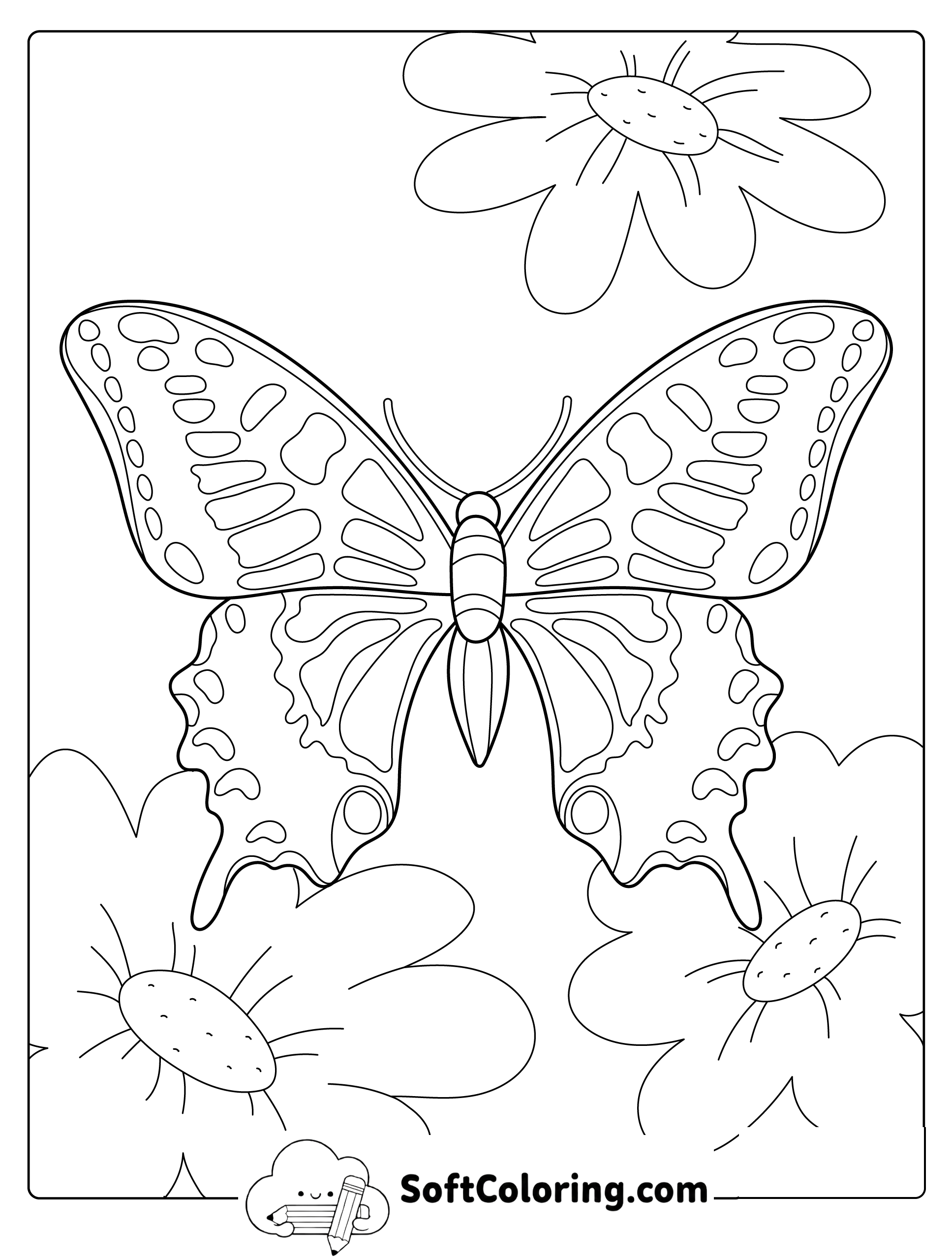 Butterfly and Flowers Coloring Page