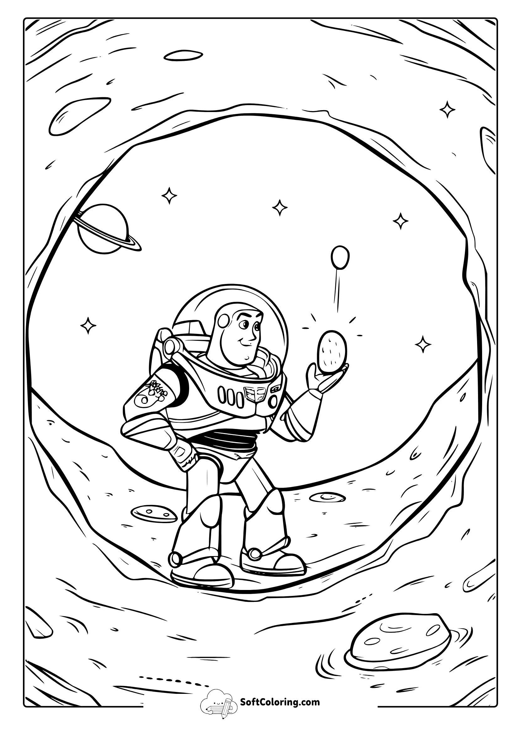 Buzz Lightyear In A Moon Crater Coloring Page