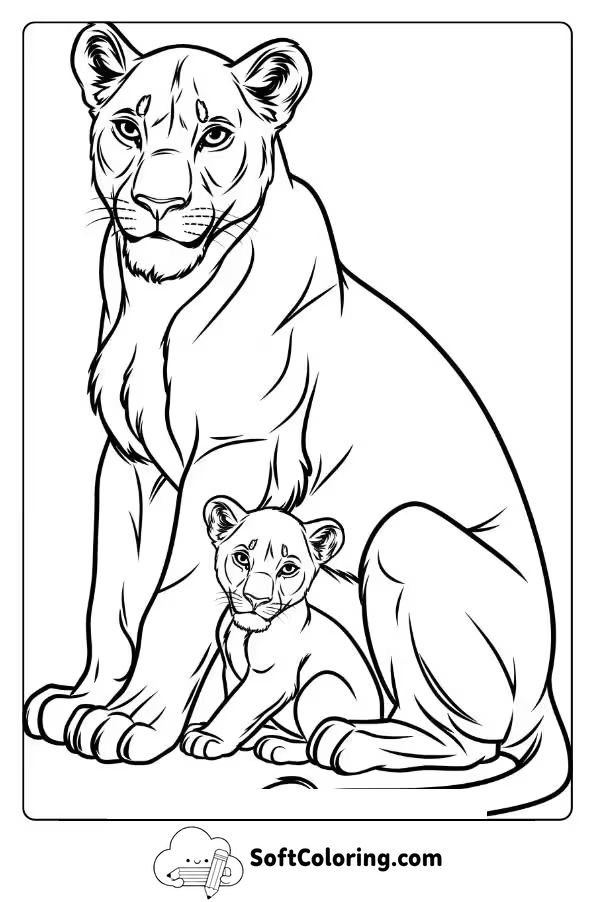 Calm Lioness Protecting Her Young