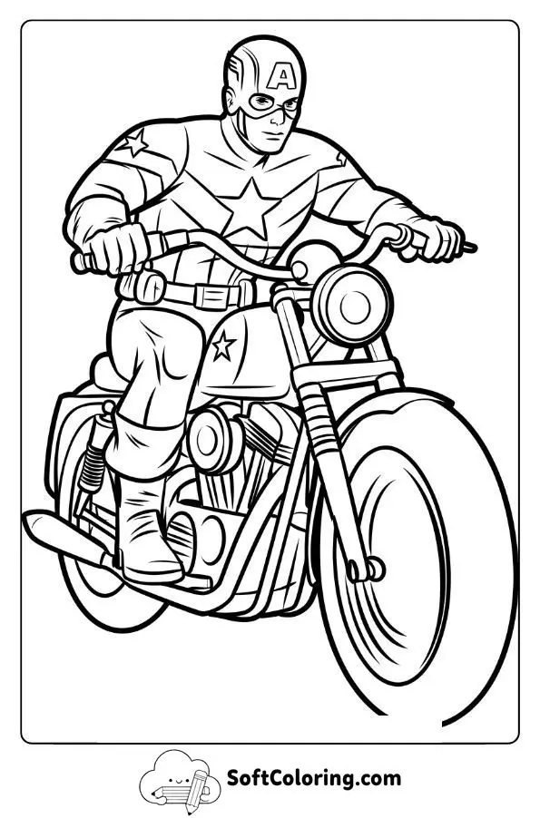 Captain America Motorcycle Coloring Page