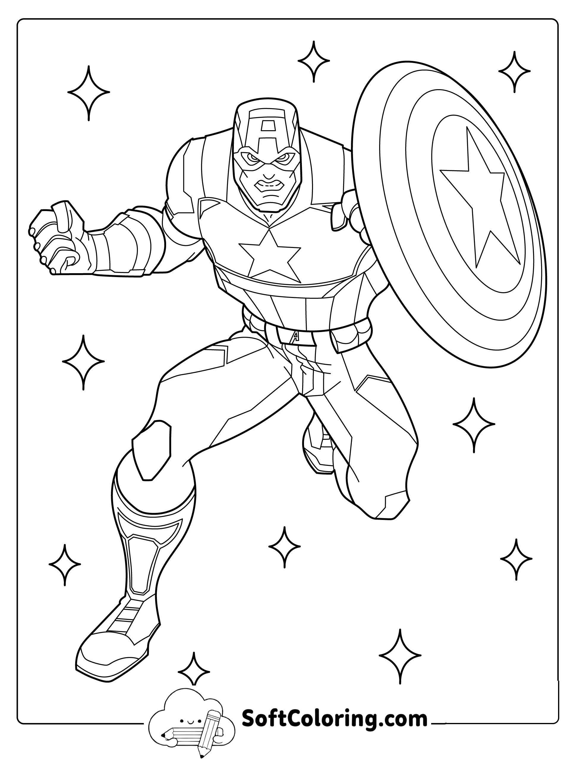 Captain America Ready for Battle Coloring Page