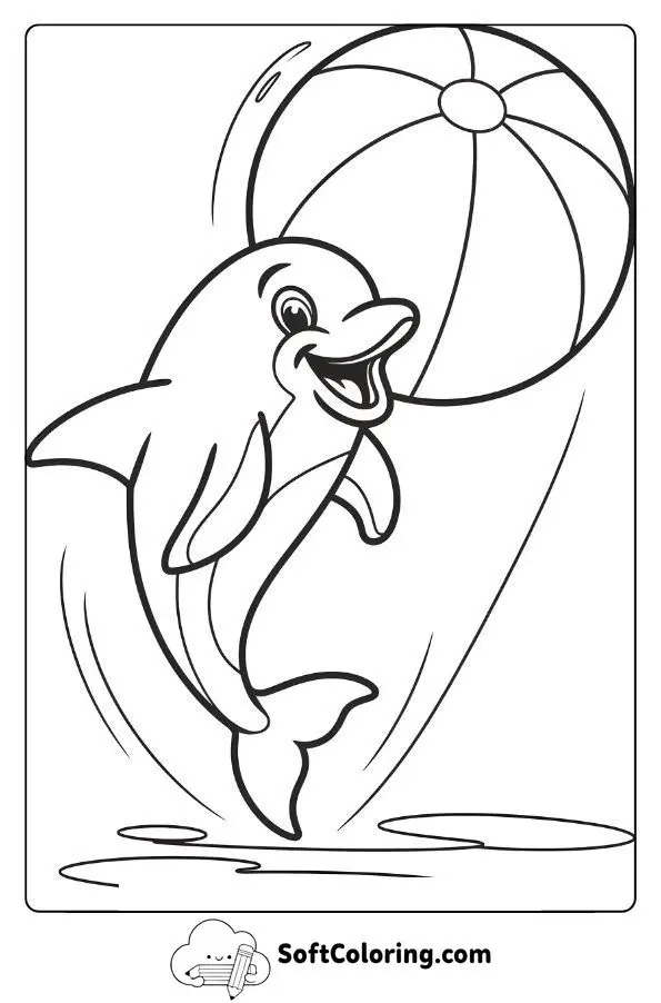 Cartoon Dolphin Playing With A Rainbow Beach Ball