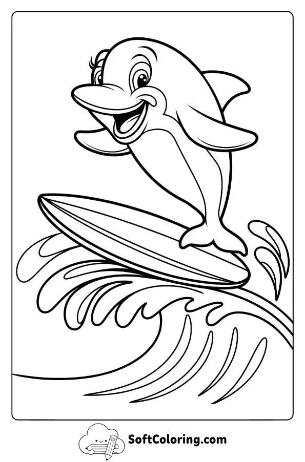 Cartoon Dolphin Riding a Surfboard