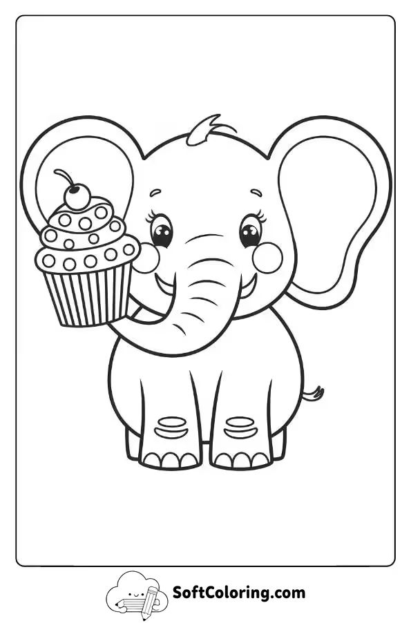 Cartoon Elephant With A Cupcake