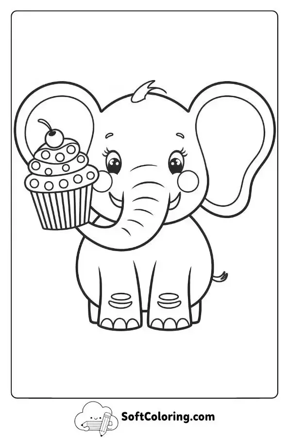 Cartoon Elephant With A Cupcake
