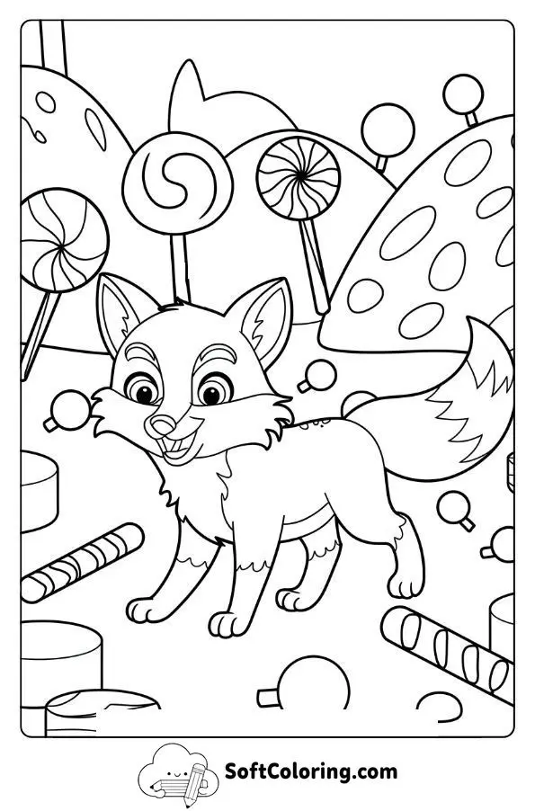Cartoon Fox In A Candyland Adventure