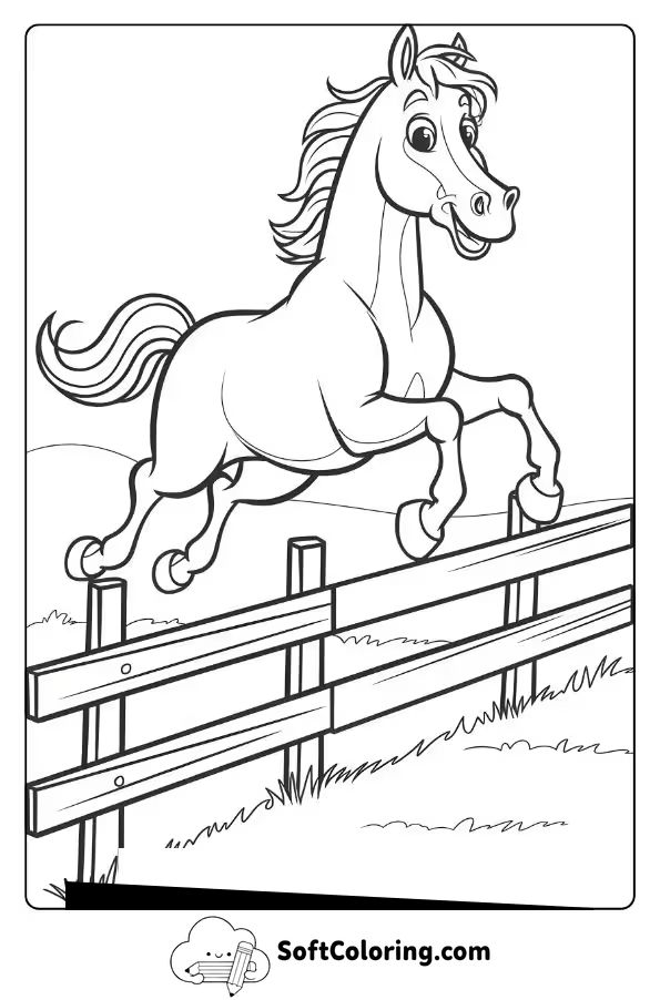 Cartoon Horse Jumping Over a Fence