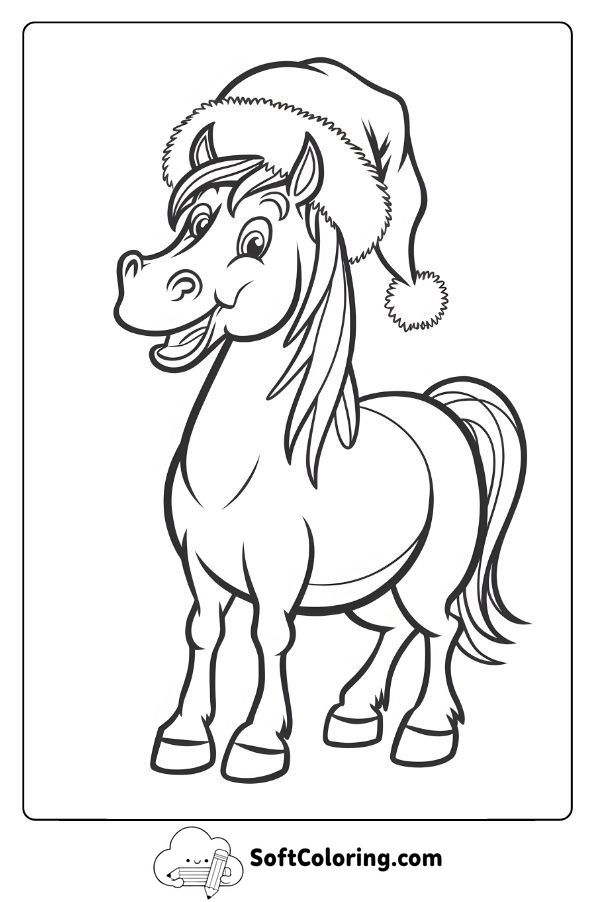 Cartoon Horse Wearing a Santa Hat