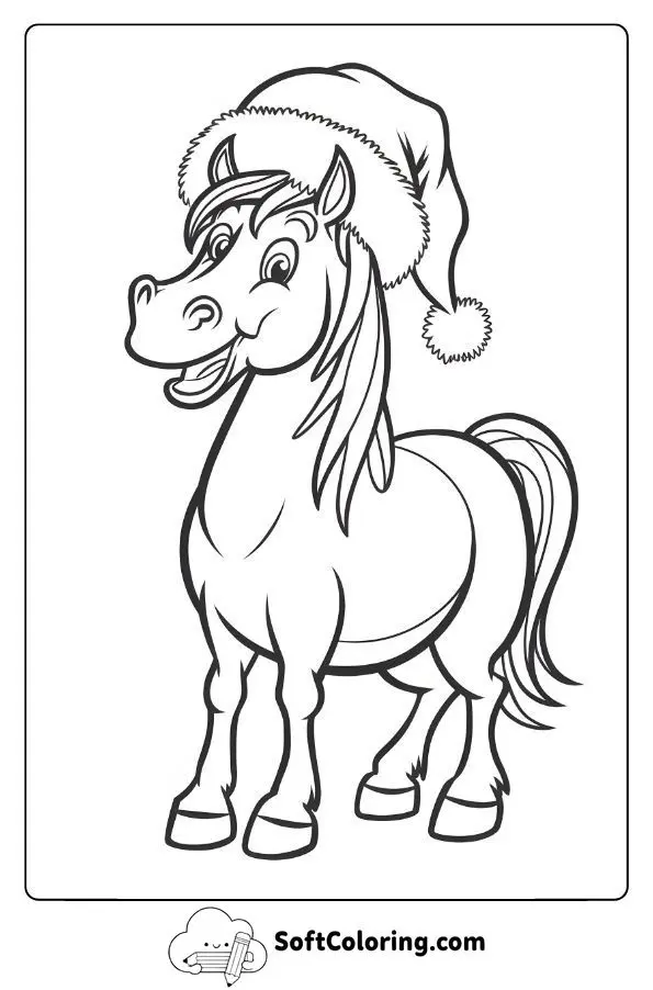 Cartoon Horse Wearing A Santa Hat
