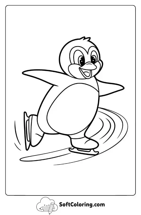Cartoon Penguin Ice Skating