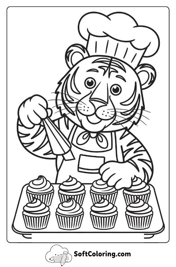 Chef Tiger Baking Cupcakes
