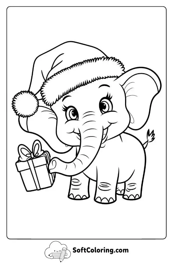 Christmas Elephant With Santa Hat
